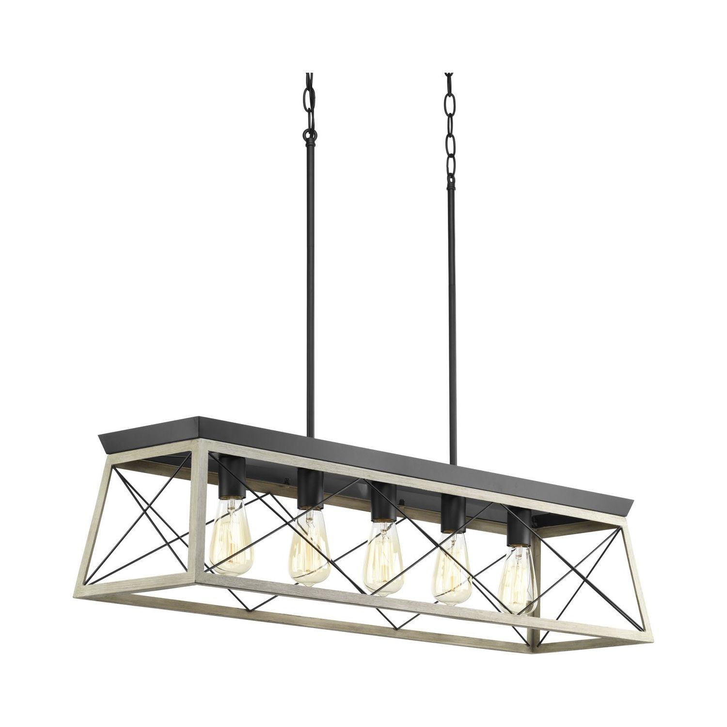 Graphite and Faux Wood 5-Light Linear Chandelier