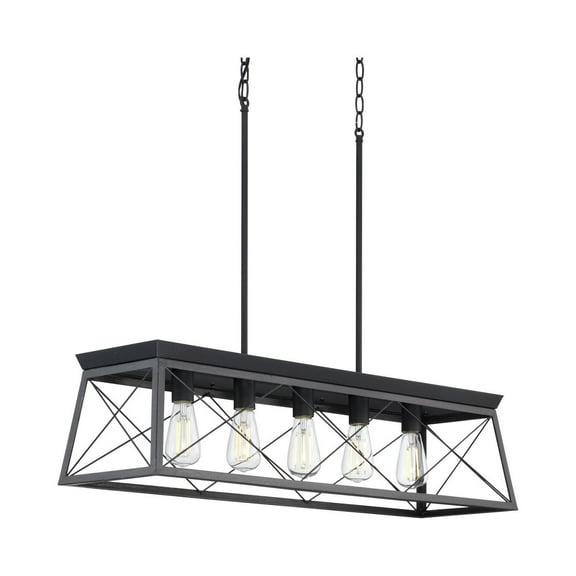 Briarwood Collection Five-Light Textured and Cerused Black Farmhouse Style Linear Island Chandelier Light