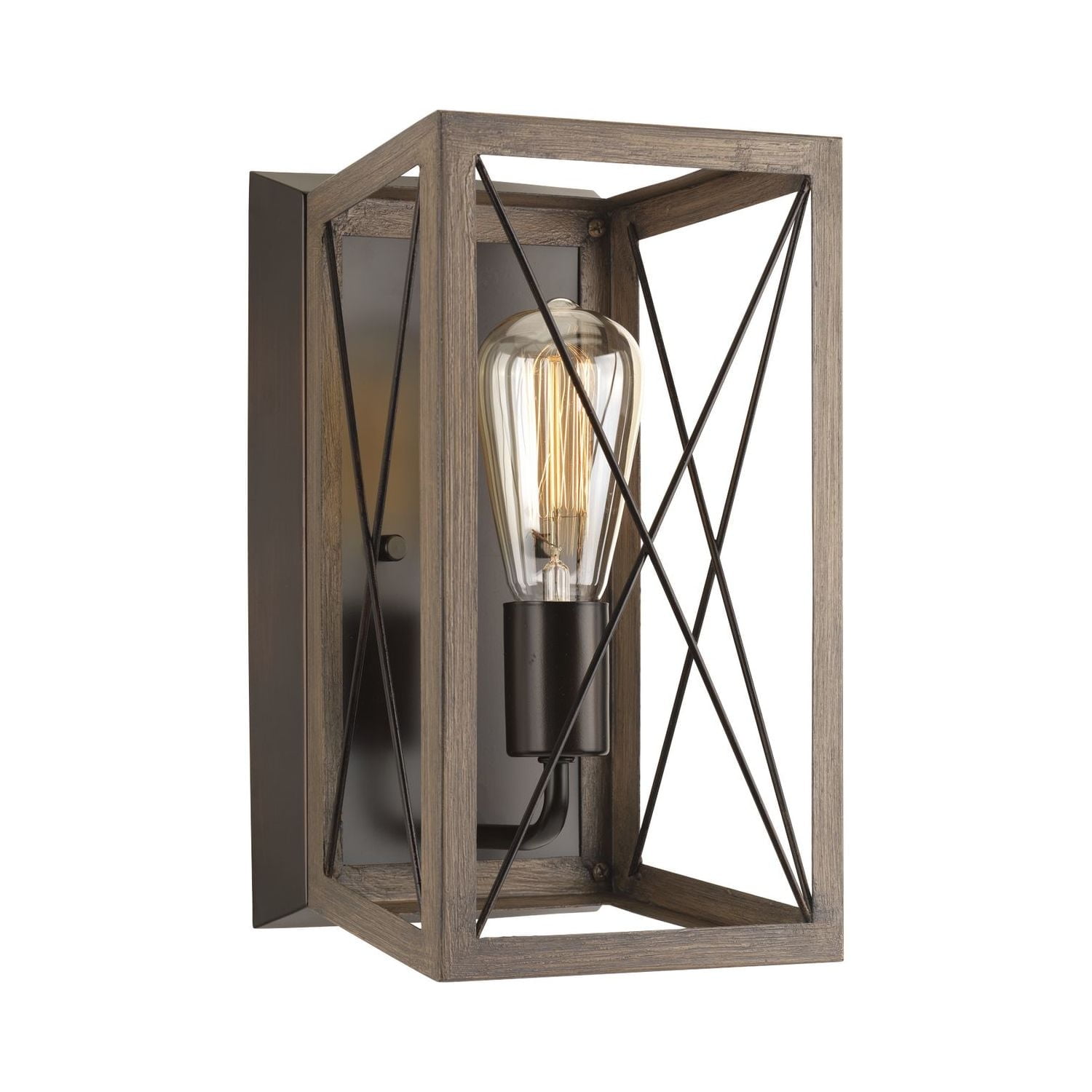 Antique Bronze and Oak Farmhouse Wall Sconce