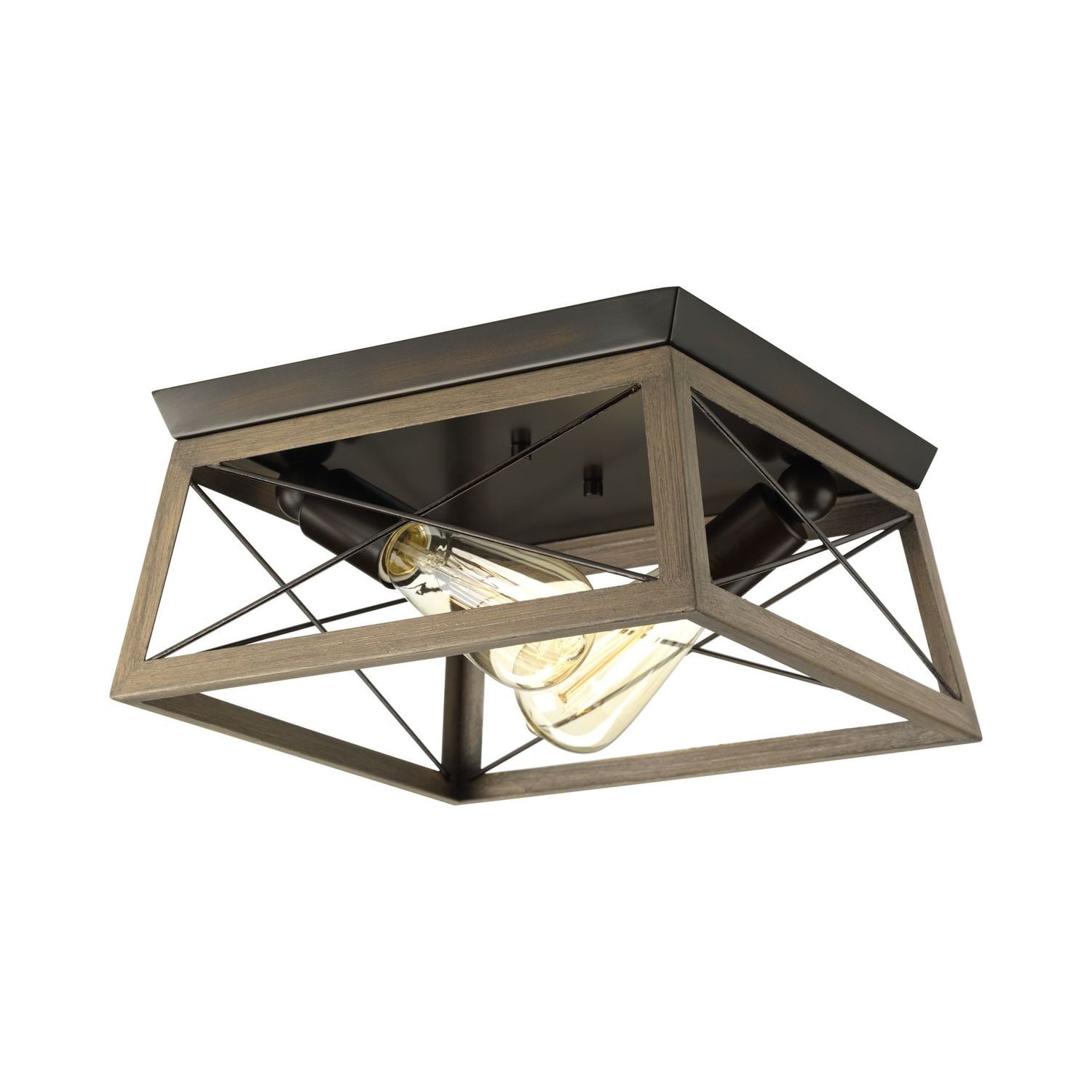Briarwood Antique Bronze Flush Mount with Faux Wood Enclosure
