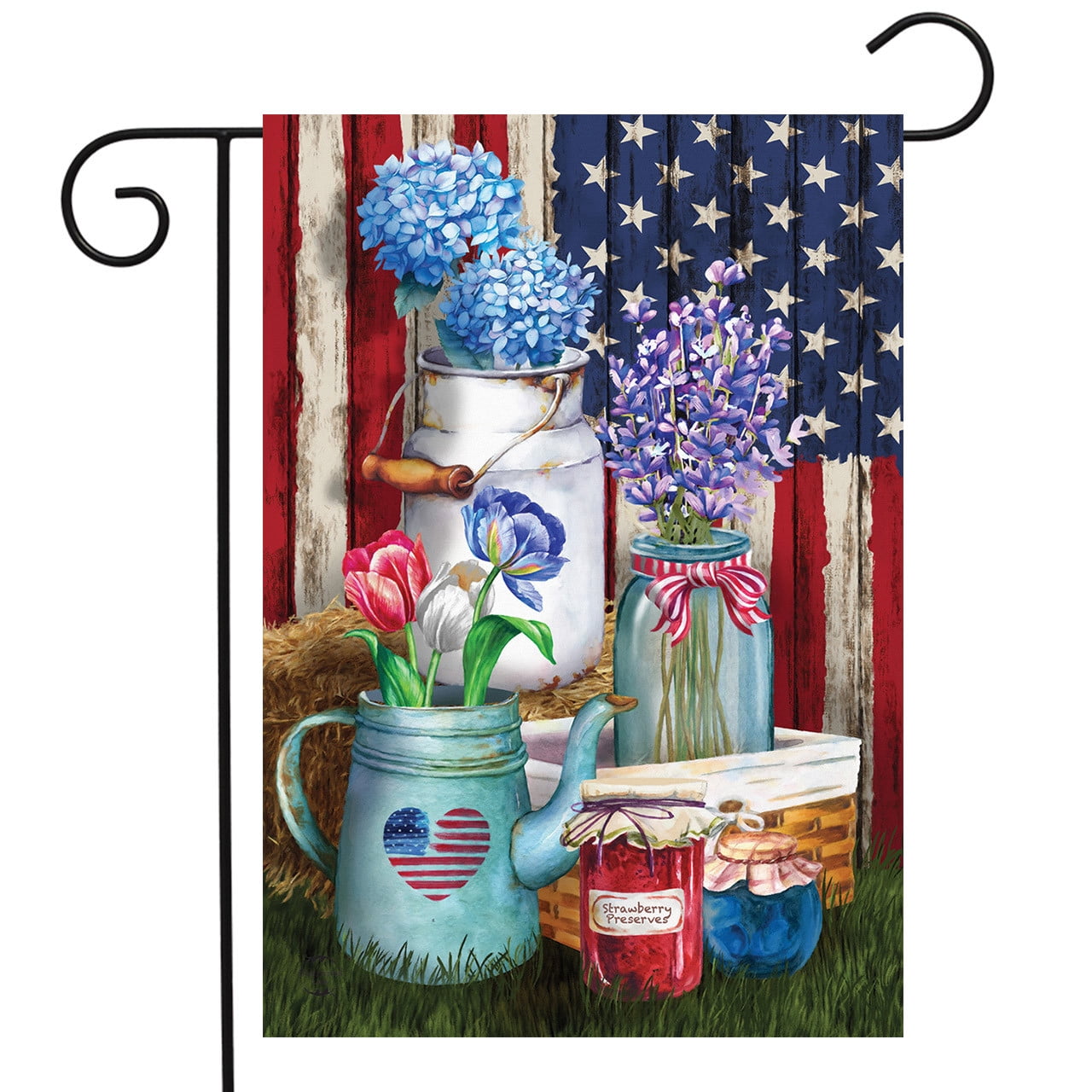 Rustic Patriotic Floral Garden Flag with Mason Jars