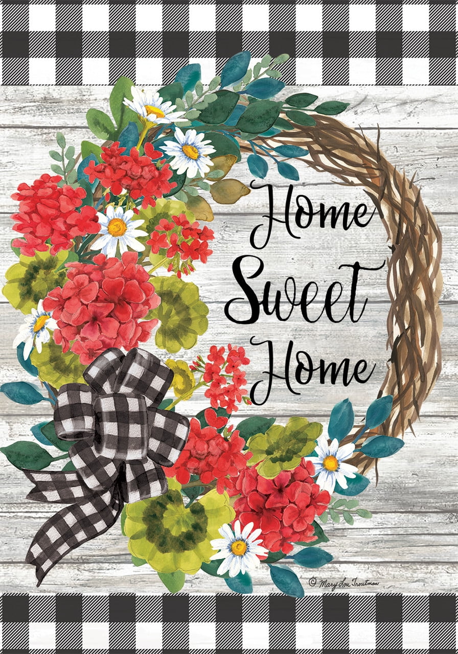 Floral Wreath Home Sweet Home Outdoor Garden Flag