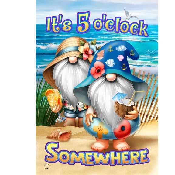 Briarwood Lane House Flag 40x28 For Outdoor 5 O'clock Beach Gnomes House Flag