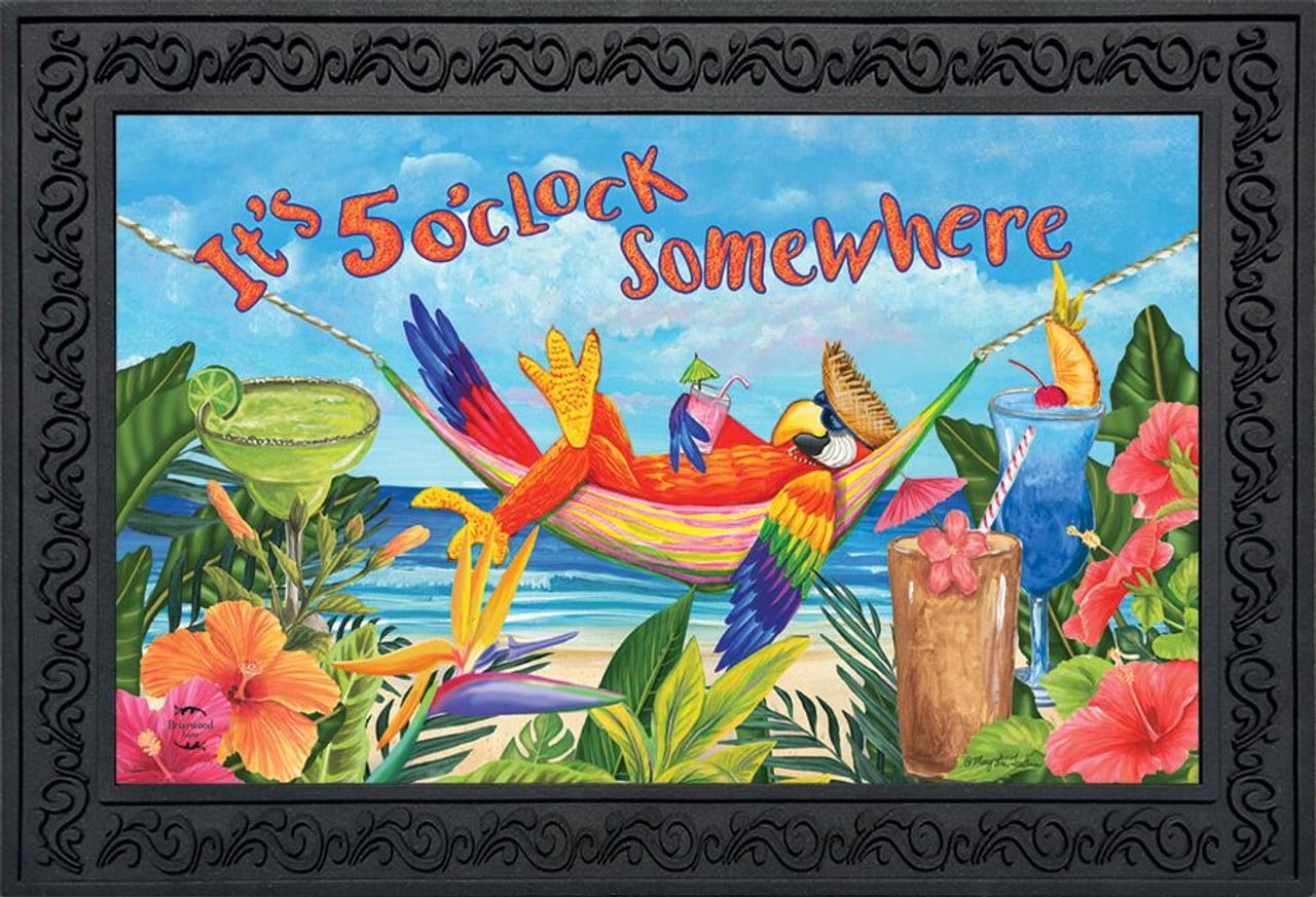 Tropical Parrot Beach Theme Rubber Doormat 30" x 18"