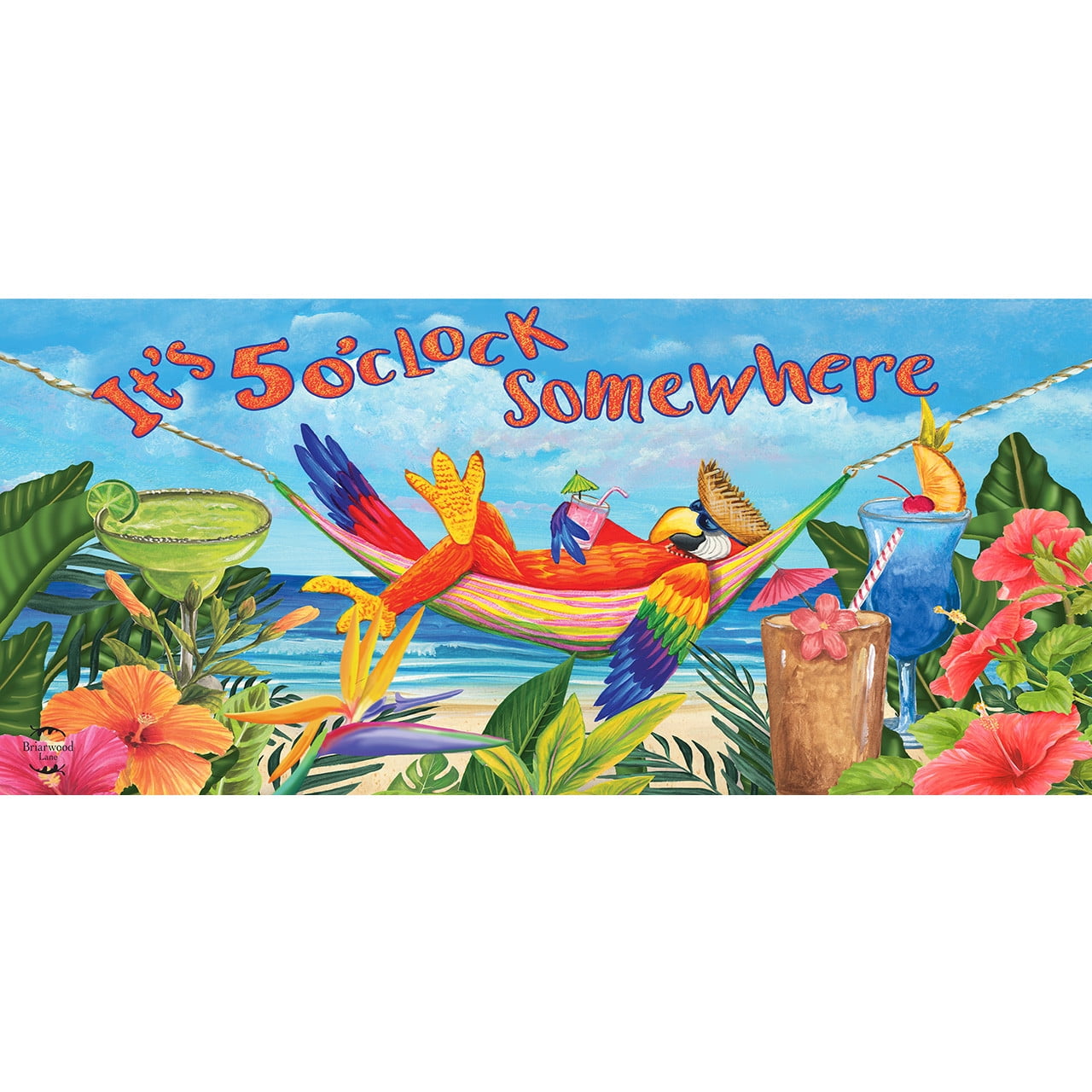 Tropical Parrot Beach Theme Rubber Doormat 30" x 18"