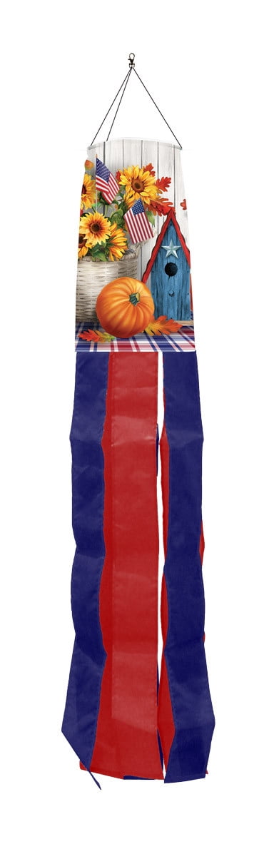 Fall American Autumn Windsock with Sunflowers and Pumpkins