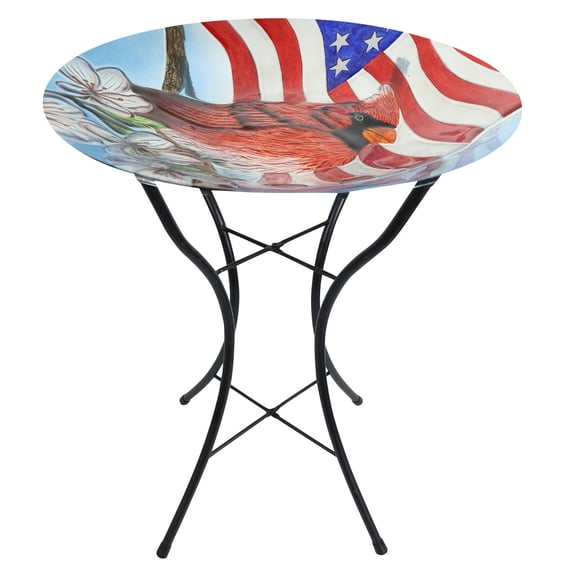 Briarwood Lane Spring Glass Birdbath Including Metal Stand American Cardinal For Spring Birdbath