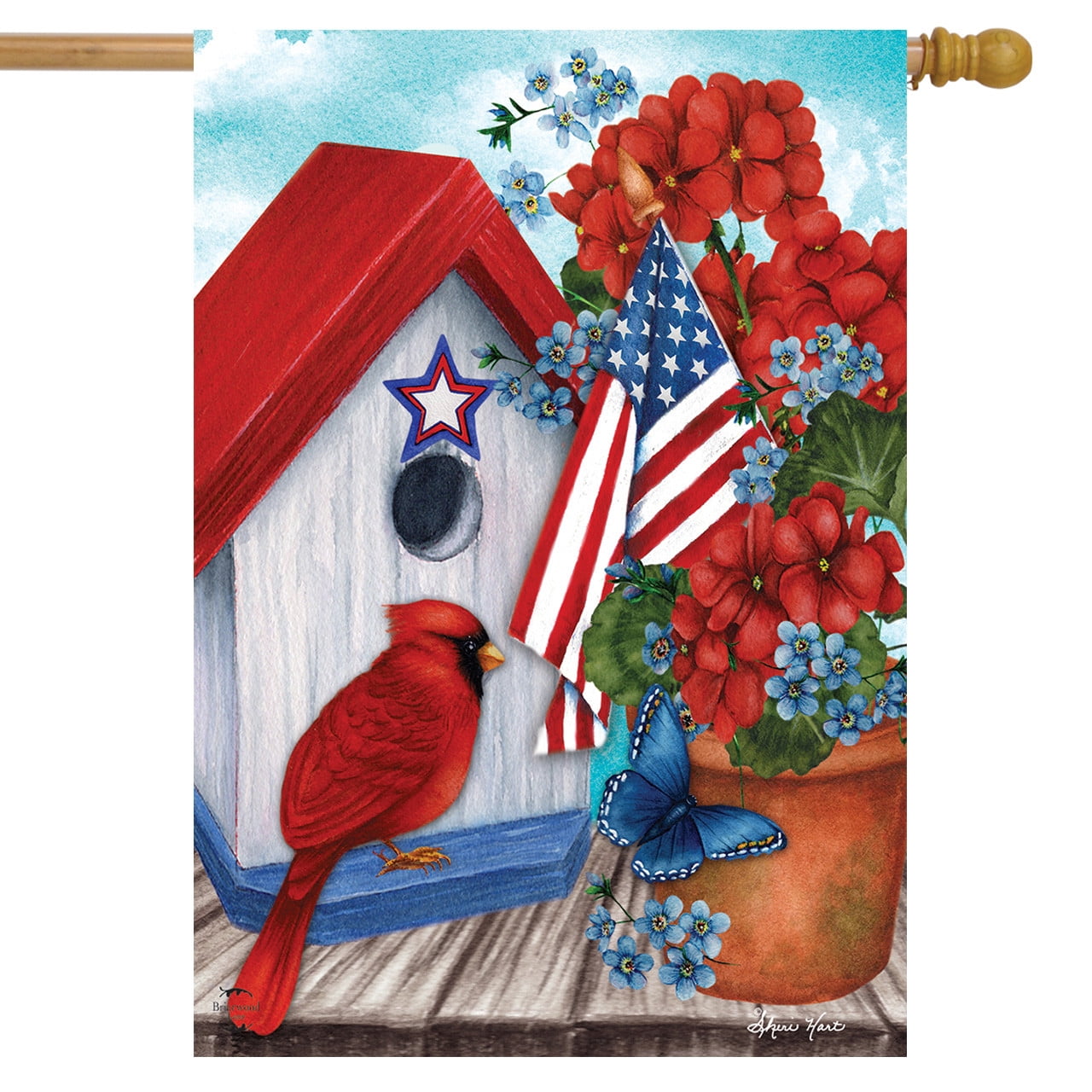Patriotic Cardinal and Floral Outdoor Polyester House Flag