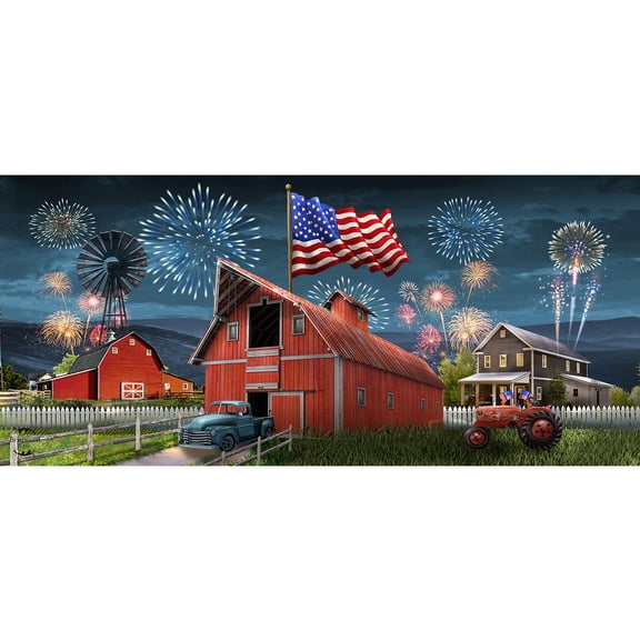 Briarwood Lane 4th of July American Celebration Barn Mini Mat 22x10 Indoor Outdoor For 4th of July Doormat
