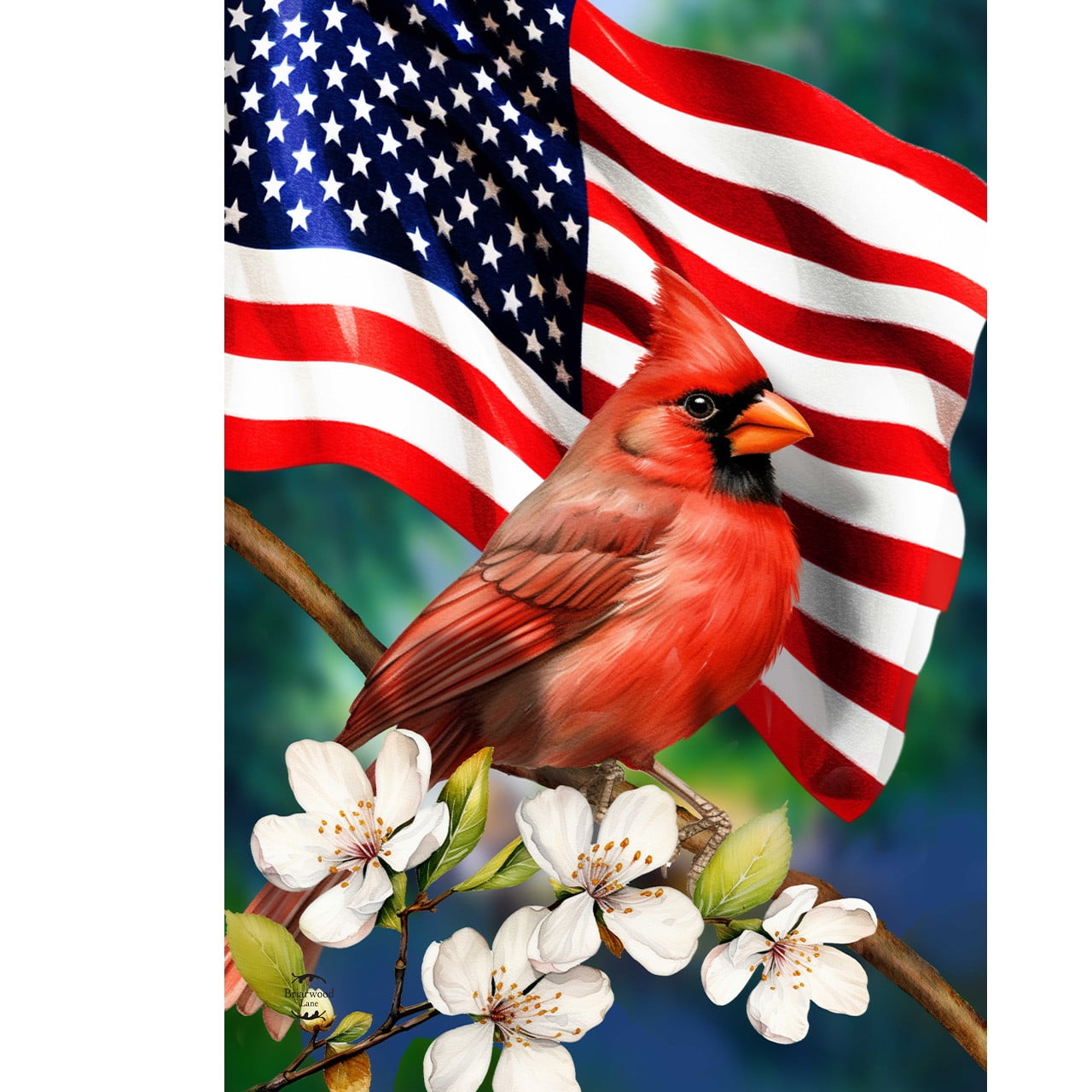 Patriotic Cardinal and Blossoms Outdoor Polyester Flag