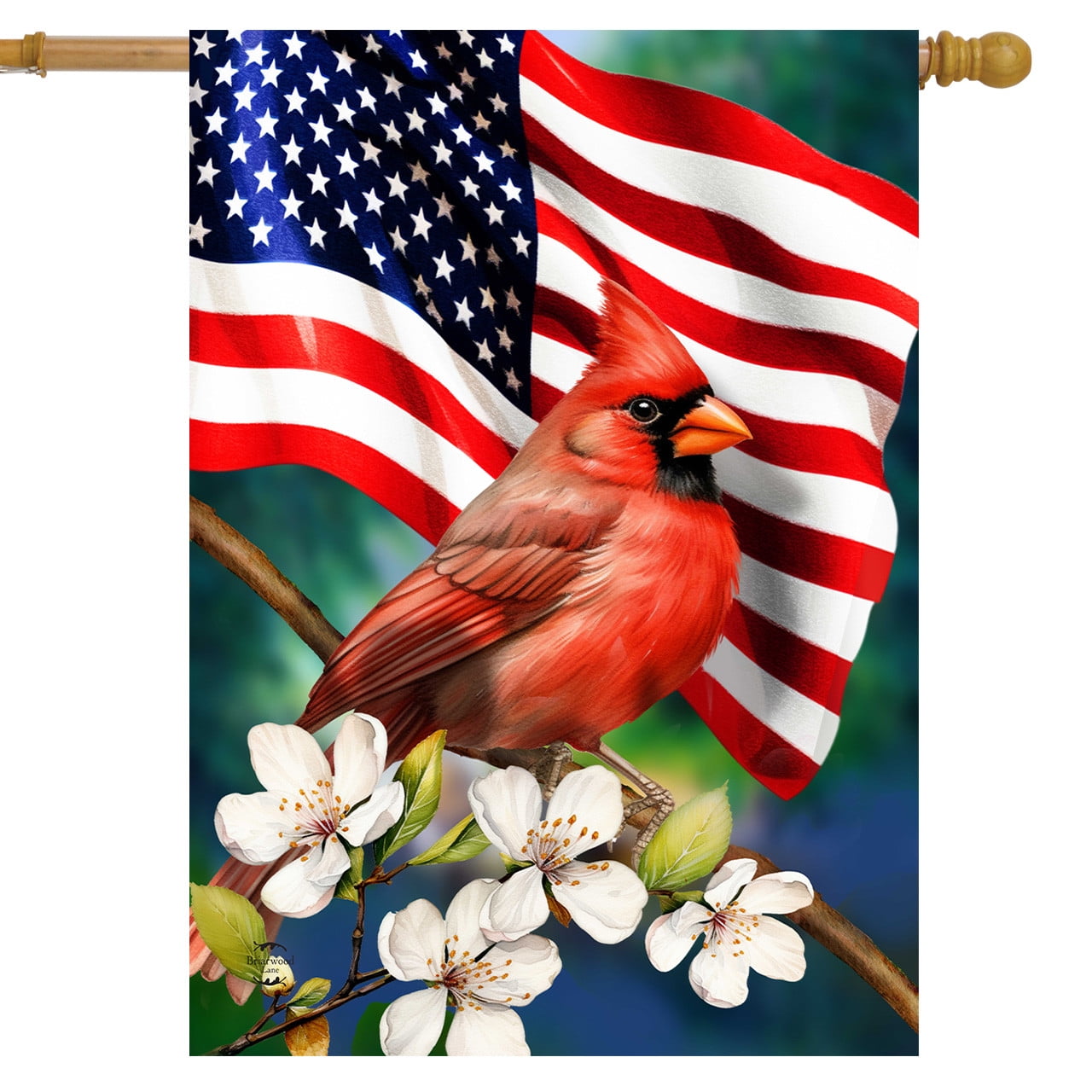 Patriotic Cardinal and Blossoms Outdoor Polyester Flag
