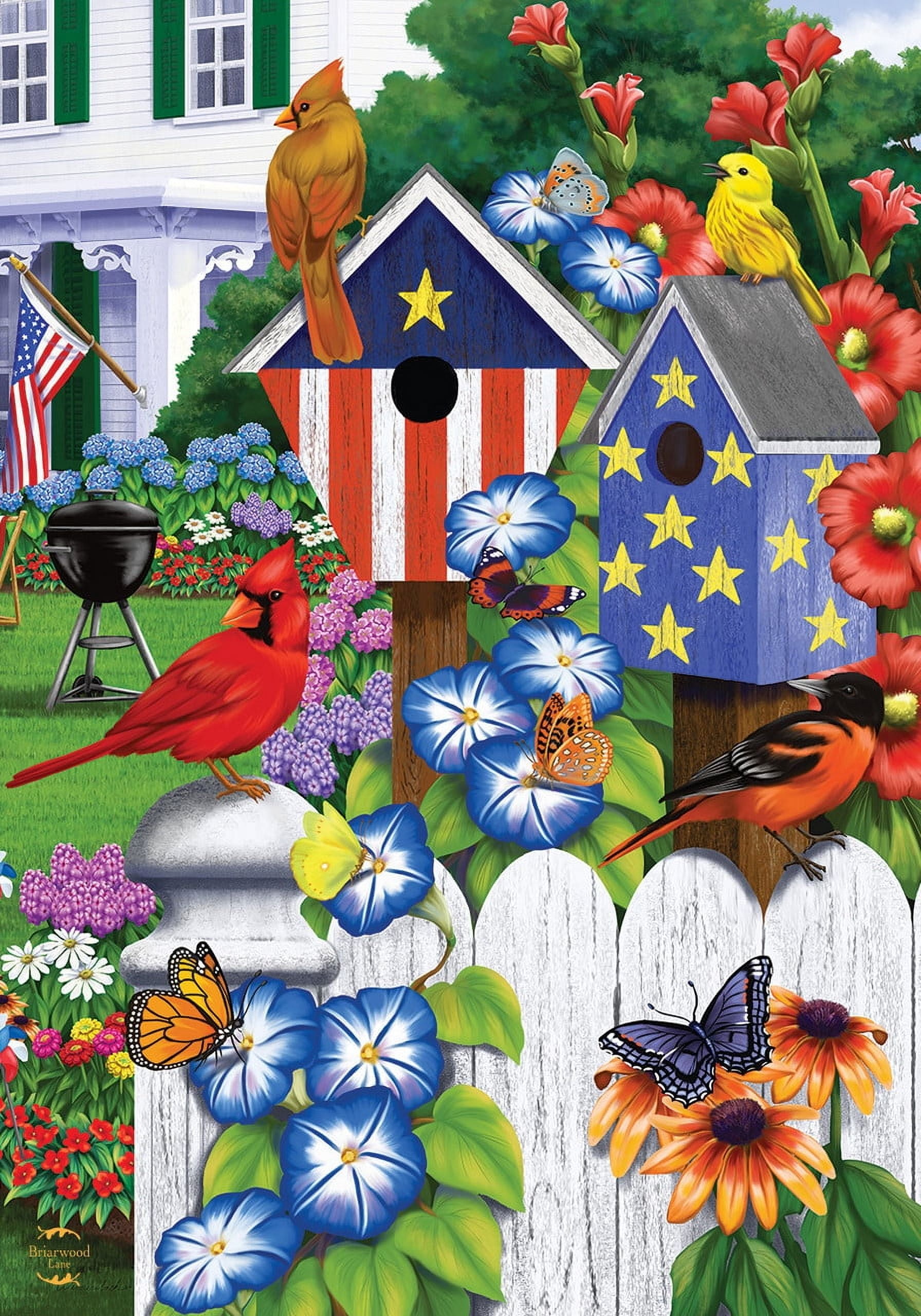 Patriotic American Garden Birds Summer Flag in Multicolor Polyester