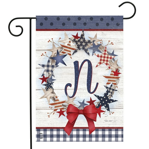 Briarwood Lane American Wreath Monogram N Garden Flag