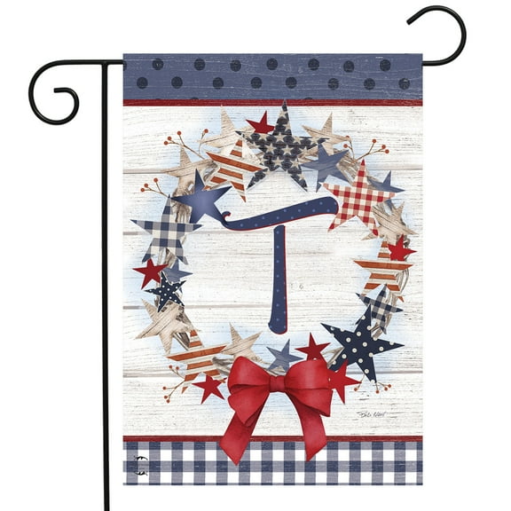 Briarwood Lane American Wreath Monogram T Garden Flag