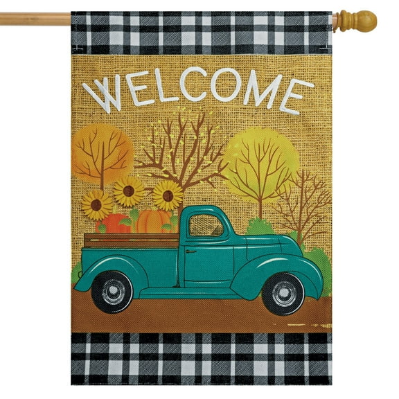 Briarwood Lane Autumn Pickup Truck Burlap House Flag