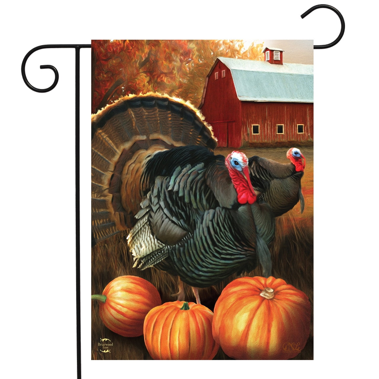 Autumn Turkeys Fall Garden Flag with Pumpkins