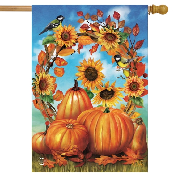 Briarwood Lane Fall House Flag 40x28 For Outdoor Autumn Wreath Still Life For Fall House Flag