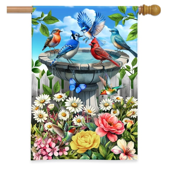 Briarwood Lane Spring House Flag 40x28 For Outdoor Backyard Birdbath For Spring House Flag