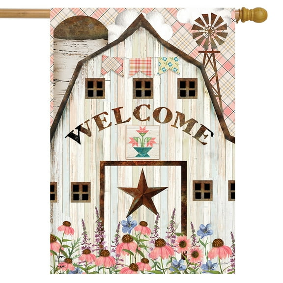 Briarwood Lane Barn In Bloom Primtive House Flag