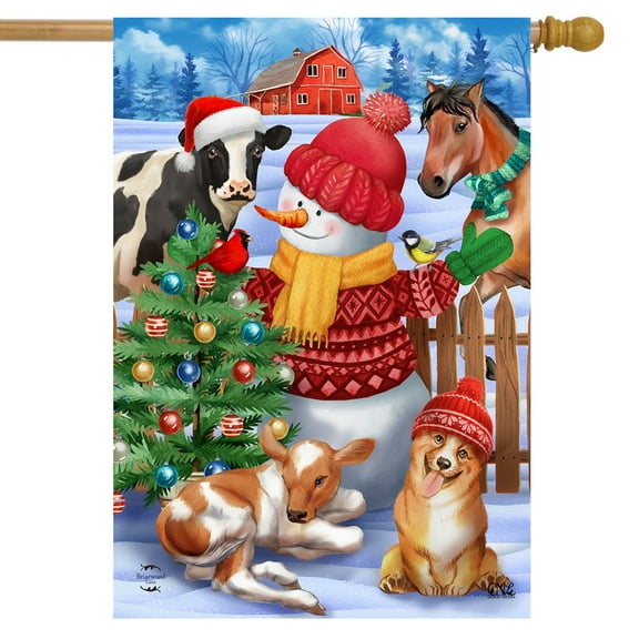Briarwood Lane Barnyard Snowman Christmas House Flag