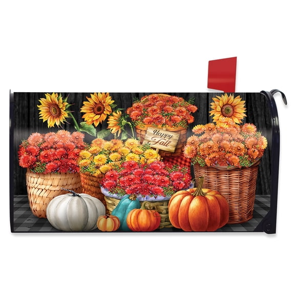 Briarwood Lane Fall Mailbox Cover  - Standard Size - Baskets of Mums For Fall Mailbox Cover