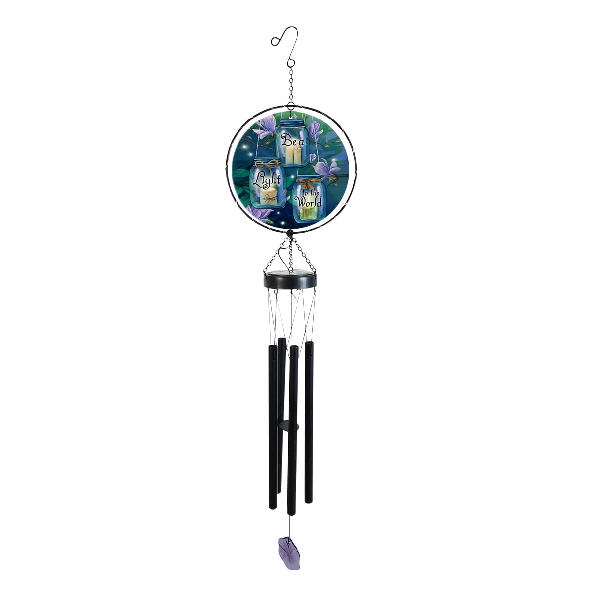 Briarwood Lane Spring LED Illuminated Solar Powered Glass Suncatcher  Wind Chime 37x8 Be a Light To the World For Spring Wind Chime For Outdoors Melodic Metal Windchimes Wind-Chimes