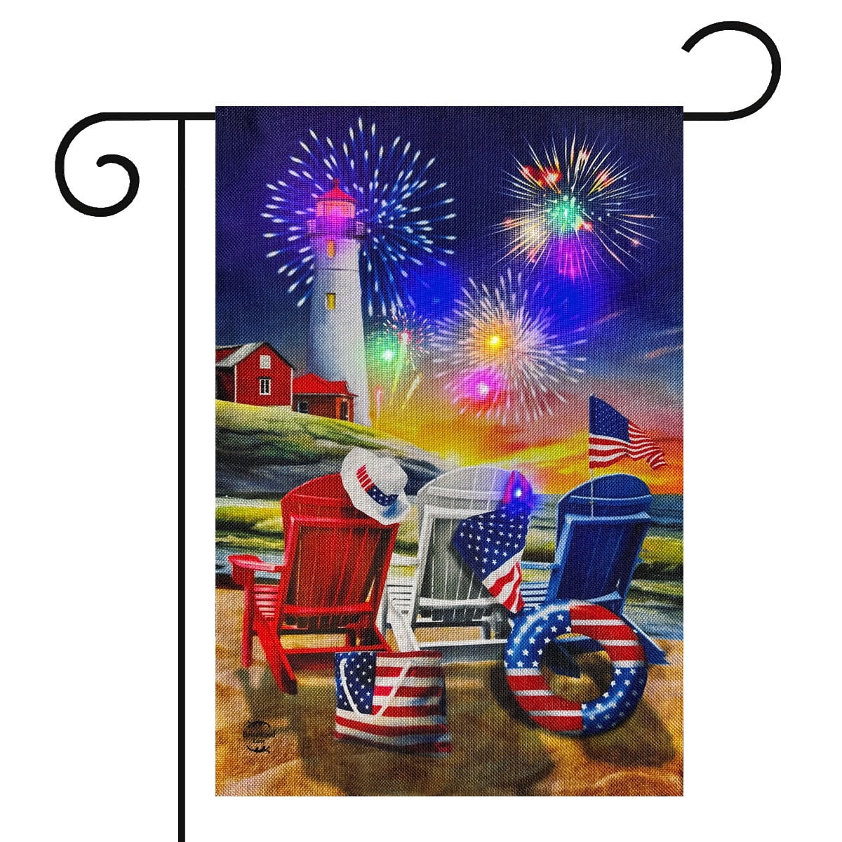 Briarwood Lane Beachfront Fireworks LED Burlap Garden Flag - Walmart.com