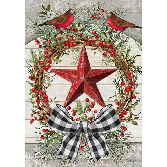 Briarwood Lane Winter Garden Flag 12x18 For Outdoor Berry Wreath Barnstar For Winter Garden Flag Flags For Outside