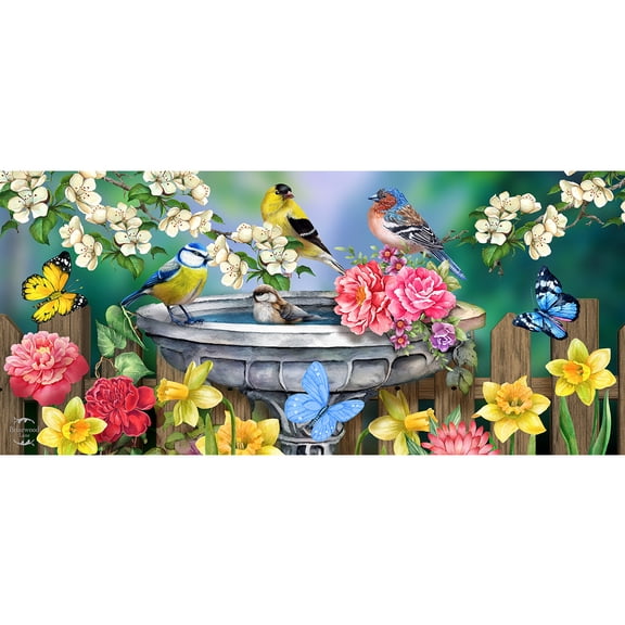 Briarwood Lane Spring Birdbath in Bloom Mini Mat 22x10 Indoor Outdoor For Spring Doormat