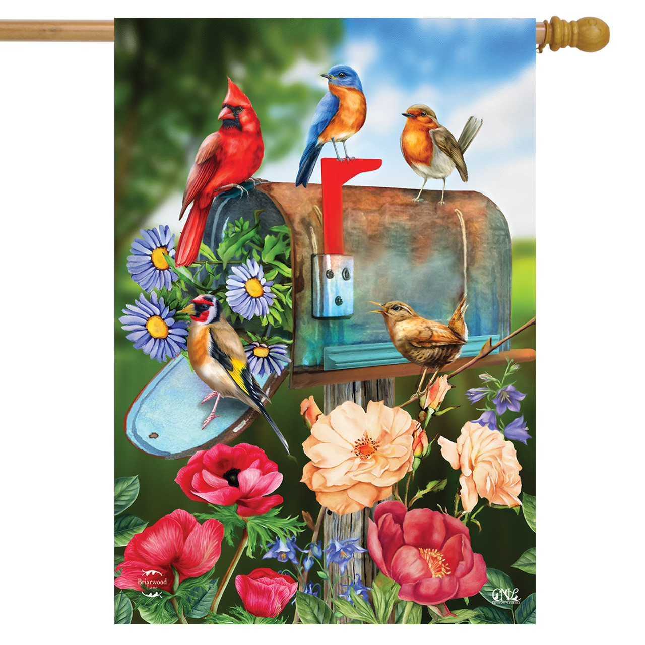 Mailbox Spring Flag Briarwood Lane Large Outdoor Garden Home Flag with Birds and Mailbox ...