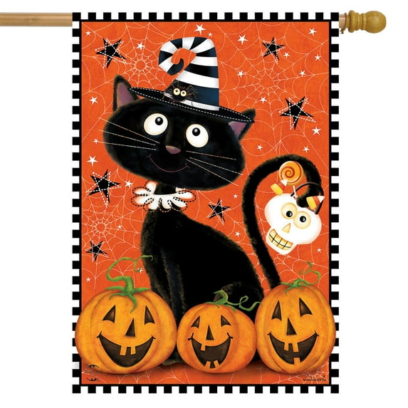 Briarwood Lane Black Kitty Halloween House Flag