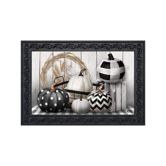Briarwood Lane Doormat 30x18 Indoor Outdoor Black White Pumpkins Fall For Fall Doormat