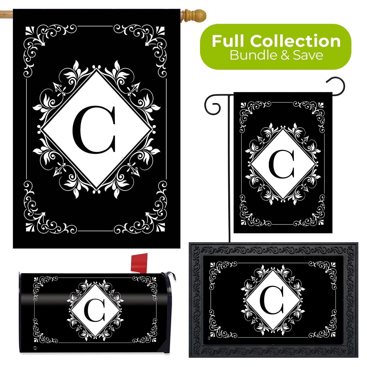 Briarwood Lane Black and White Monogram C Collection - Walmart.com