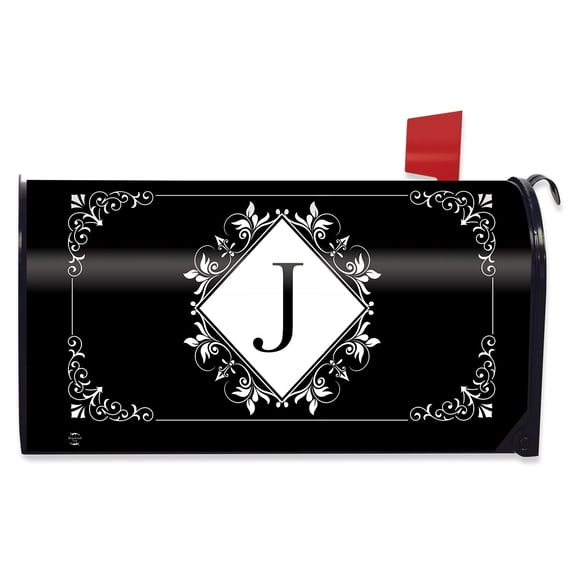 Briarwood Lane Mailbox Cover - Standard Size - Black and White Monogram J Mailbox Cover