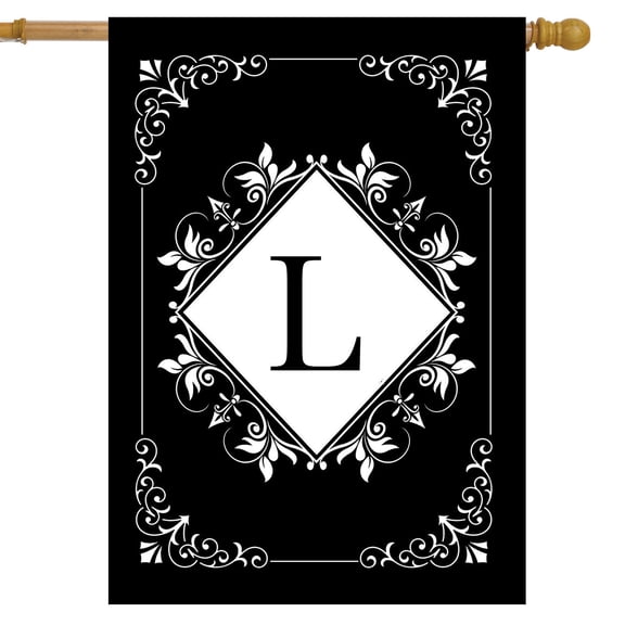 Briarwood Lane Black and White Monogram L Double-Sided House Flag