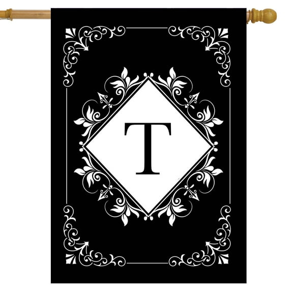 Briarwood Lane Black and White Monogram T Double-Sided House Flag