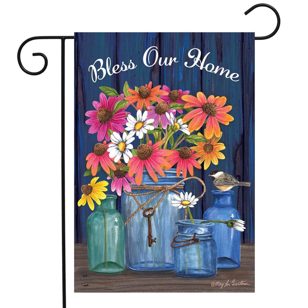Bless Our Home Mason Jars Summer Garden Flag Floral 18" x 12.5"
