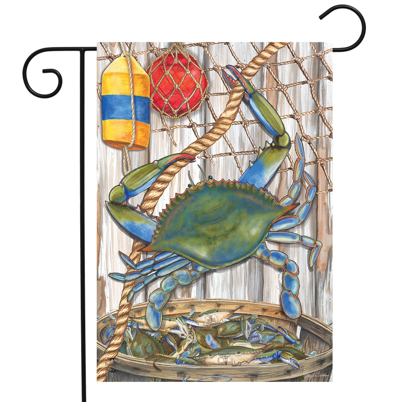 Blue Crab Nautical Summer Garden Flag in Multicolor Polyester