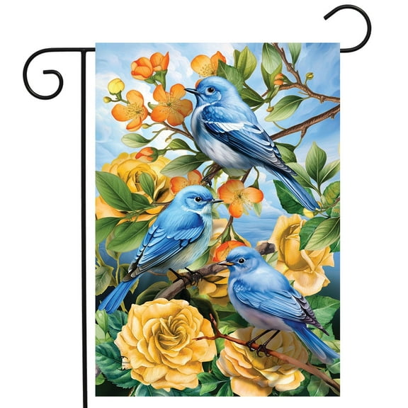 Briarwood Lane Bluebirds and Roses Garden Flag