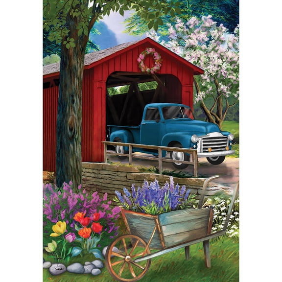 Briarwood Lane House Flag 40x28 For Outdoor Bridge in Blooms Spring For Spring House Flag