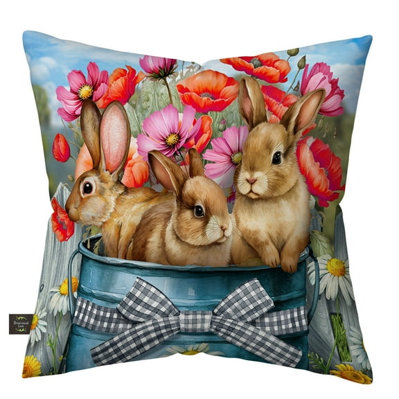Briarwood Lane Bucket of Bunnies Burlap Indoor/Outdoor Pillow