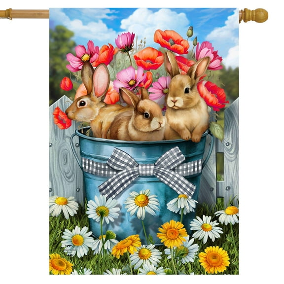 Briarwood Lane Bucket of Bunnies House Flag