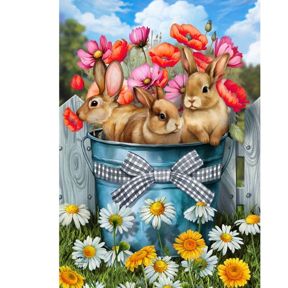 Briarwood Lane Spring House Flag 40x28 For Outdoor Bucket of Bunnies For Spring House Flag
