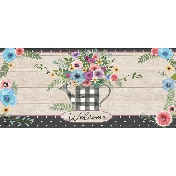 Briarwood Lane Spring Buffalo Check Watering Can Mini Mat 22x10 Indoor Outdoor For Spring Doormat
