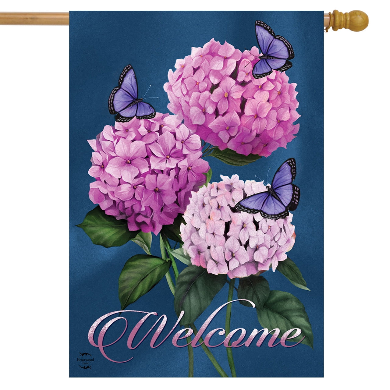 Spring Hydrangeas and Butterflies Outdoor Welcome Flag