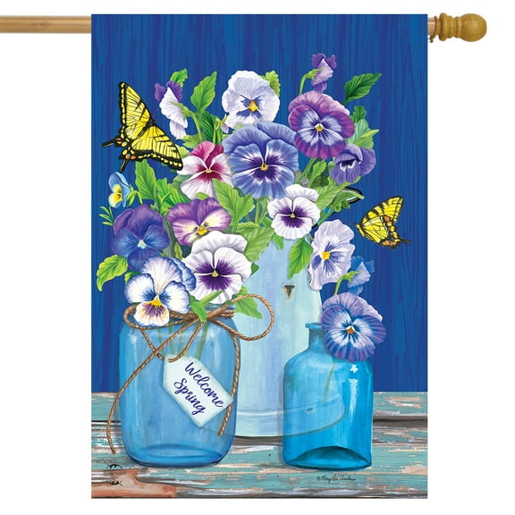 Briarwood Lane Butterflies and Pansies Spring House Flag