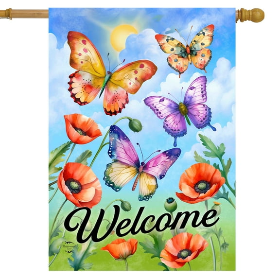 Briarwood Lane Butterflies and Poppies Welcome House Flag