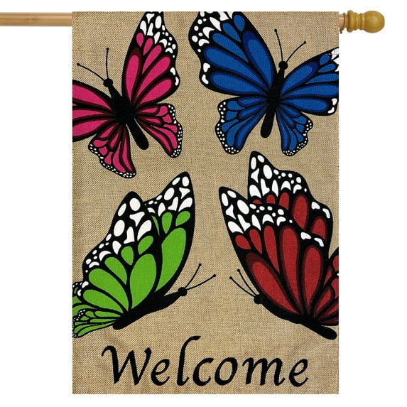 Briarwood Lane Butterfly Welcome Spring Burlap House Flag