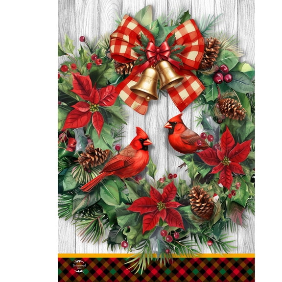 Briarwood Lane Christmas House Flag 40x28 For Outdoor Cardinal Wreath For Christmas House Flag