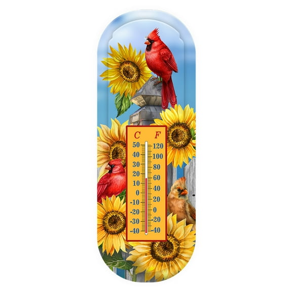 Briarwood Lane Cardinals and Sunflowers Metal Thermometer